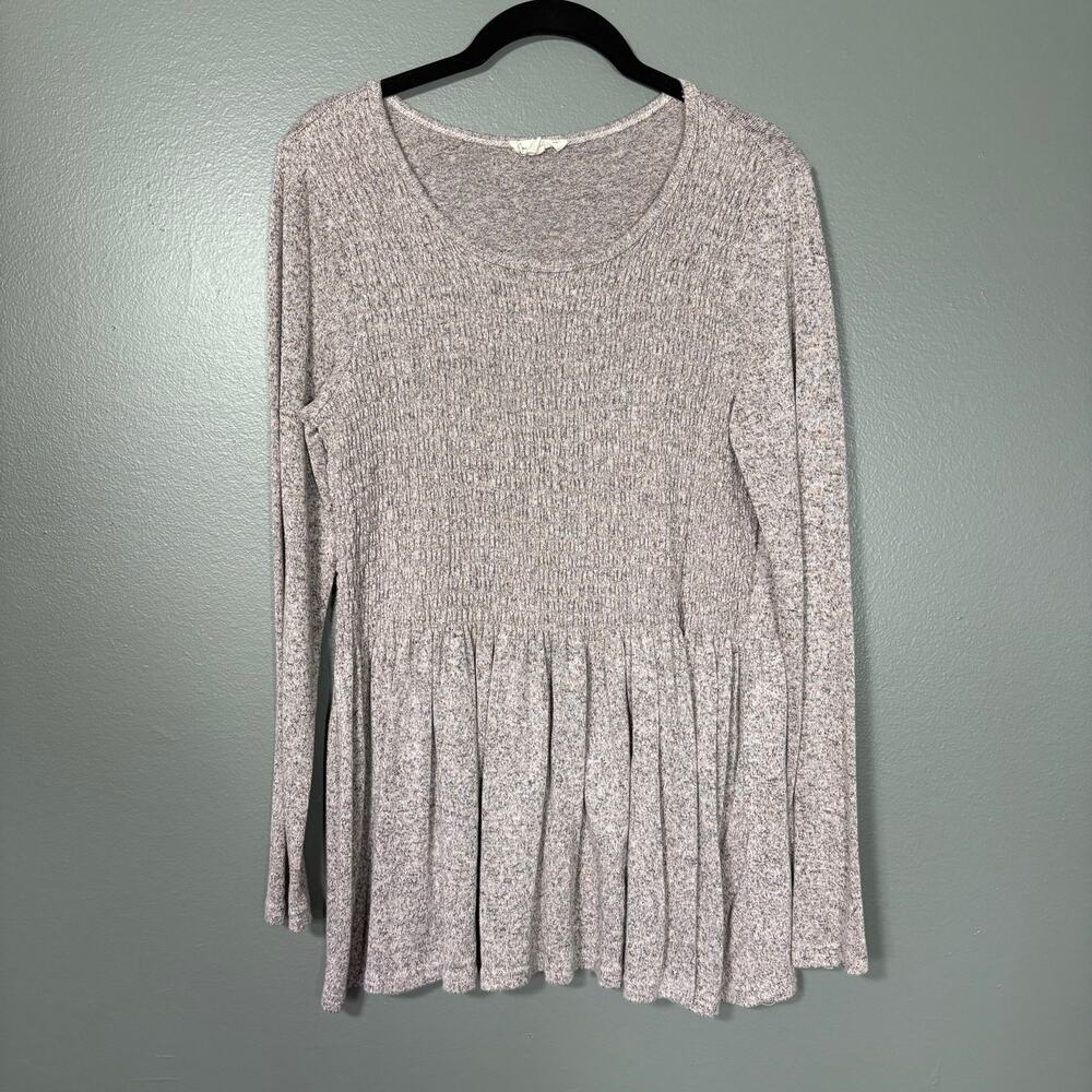 Jane and Delancey Gray & White Marled Peplum Cozy Knit Top - Women's Size Medium